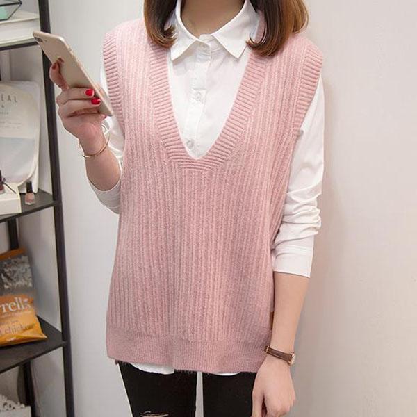 Loose Pullover Knit Vest, Short V-neck Sleeveless Sweater All-match Outer Wear