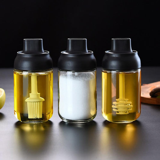 3 Style 250ML Pepper Cruet Oil Bottle Spoon Cover Glass Moistureproof Honey Seasoning Bottle Kitchen Condiment Jar Tank