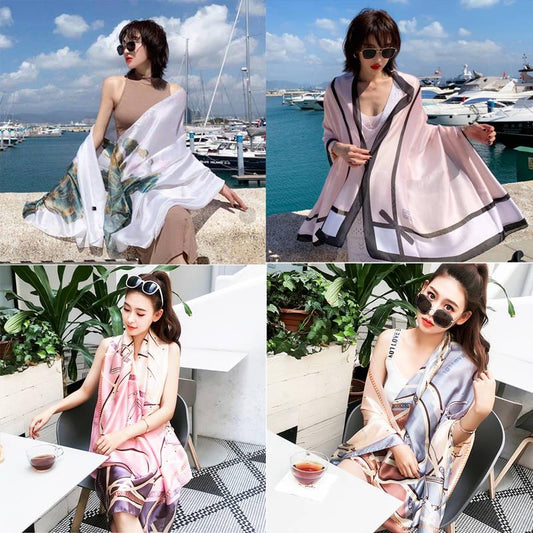 Women Scarf Fashion Print Silk Scarves Lady Hijabs Shawls and Wraps Foulard Bandana Beach Stoles