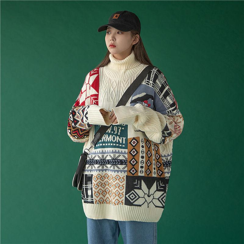 Turtleneck Sweater Female New Year Christmas Wind Red Bear Loose Outside Wear Autumn Winter Retro Knitted Pullovers