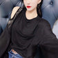 Autumn Round Neck Loose T-shirt Fashion Sexy Off-the-shoulder Tops Solid Color Diamond Coat