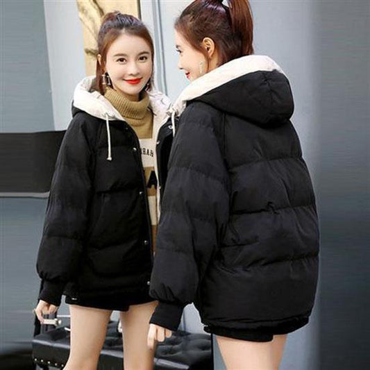 Women's Winter Solid Color Hooded Cotton Coats Large Size Loose Thickened Short Wadded Jackets