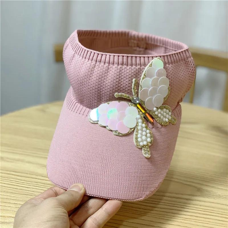 Rhinestone Empty Top Hat Women's Lipstick Topless Peaked Cap Spring Summer Sun Hat Cute Sunscreen Protective Hat