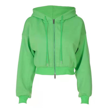 Long Sleeve Hooded Zip Cardigan Sweatshirt Women Green Coat Hoodies Zip-up Pullover Sweatshirt Hoodies Y2K Retro Hoodies