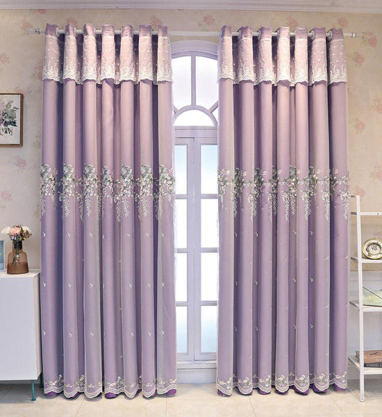 Simple Pastoral Thick Embroidered Curtains, Solid Color Blackout Curtains, Living Room Bedroom Balcony Curtains (150×270cm)