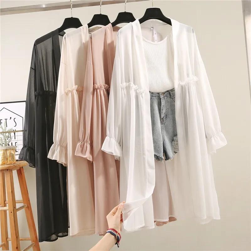 Women's Chiffon Shirt Mid-length Loose Coat Sun Protection Clothing Women's Loose Thin Large Size Shawl Casual Loose Coat