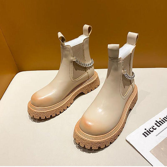 Chelsea Boots Martin Boots Women's Short Boots Spring and Autumn Single Boots Thick-soled British Style Boots Smoke Tube Boots