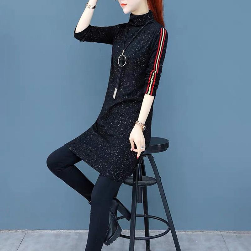 Thin Section with T-shirt Autumn and Winter Half High Neck Sweater Mid-length Black Bottoming Shirt