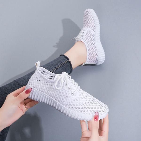 Women Summer Shoes Soft Sole Anti-slip Versatile Casual Shoes Solid Color Light Flat Breathable Mesh Sports Shoes