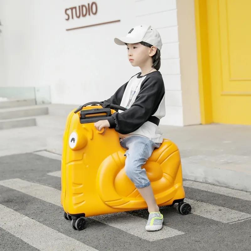 1-6 Years Children's Seated Wheeled Suitcase 20 Inch Sliding and Rolling Suitcase Boy Girl Sliding and Rolling Travel Code Luggage Trunk