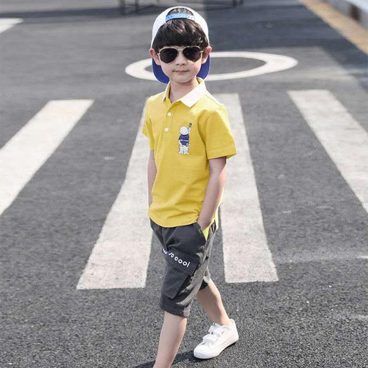 Set Boy Clothing 2021 Summer Casual Cotton Kids Turn-down Top + Black Shorts Toddler Short Sleeve Golf Sports Outfits