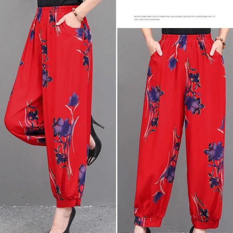 Wide-leg Plus Size Bloomers Spring and Summer Casual Pants Middle-aged and Elderly High-waist Anti-mosquito Loose Trousers