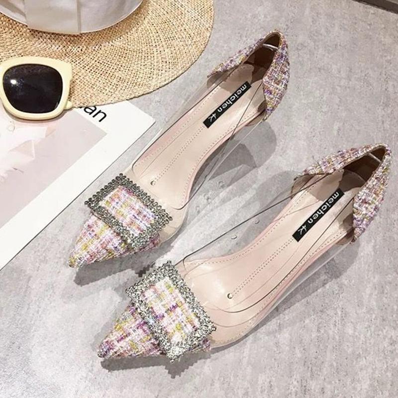 French Girl High Heels Female Stilettos Korean Version of All-match Rhinestone Transparent Pointed Toe Sexy High Heels