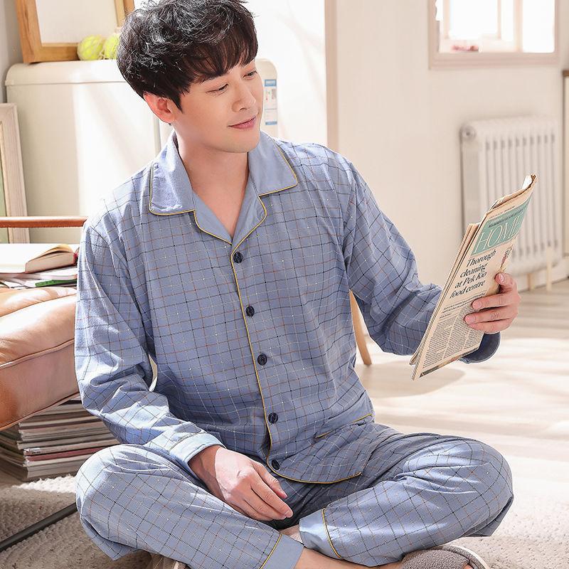 Autumn and Winter Thick Cotton Long-sleeved Pajamas Men's Three-layer Warm Sandwich Home Service Suit