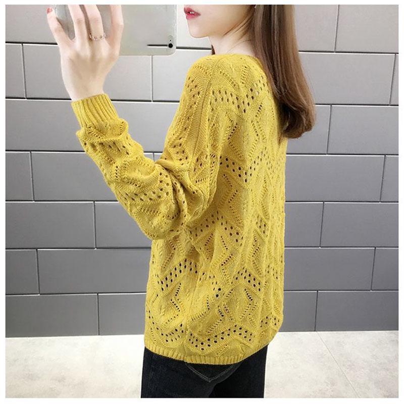 Hollow Knitted Sweater Women's Pullover Fall/winter V-neck Top Loose Loose Outer Wear Short Sweater Bottoming Shirt