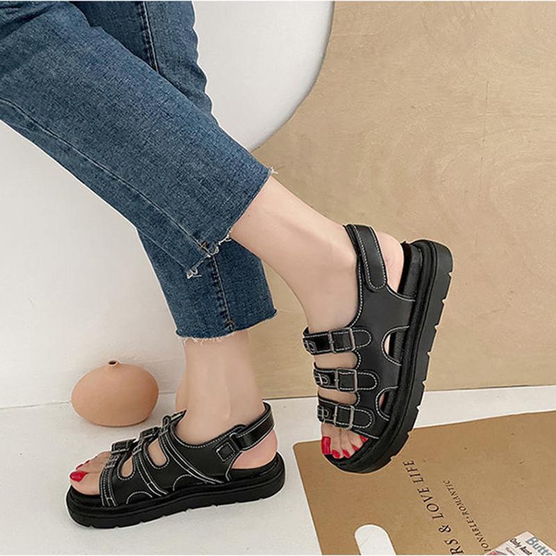 Sandals Women's All-match Flat Platform Platform Shoes Summer Beach Shoes Black Shoes Women's Glossy Casual Sports Sandals