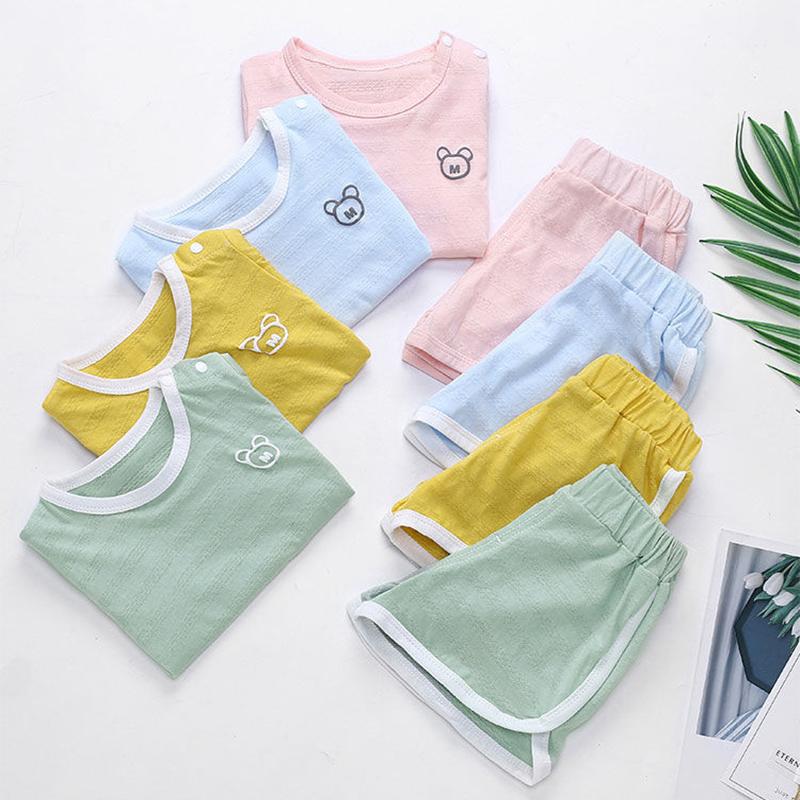 Baby Short-sleeved Suit 0-3 Years Old Baby Summer Ultra-thin Two-piece Cotton Men's and Women's Children's Shoulder Buckle Summer Shorts