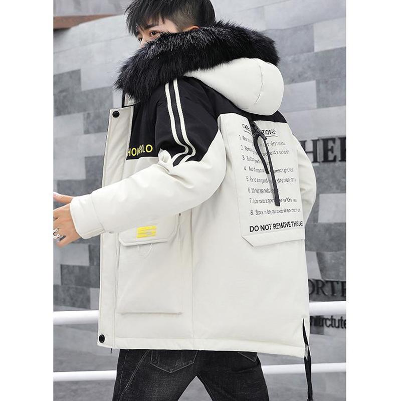 Fashion Parker Jacket Winter Fashion Men's Cotton Jacket Thicken Stitching Trendy Brand Hooded Cotton Jacket Loose Men's Cotton Jacket