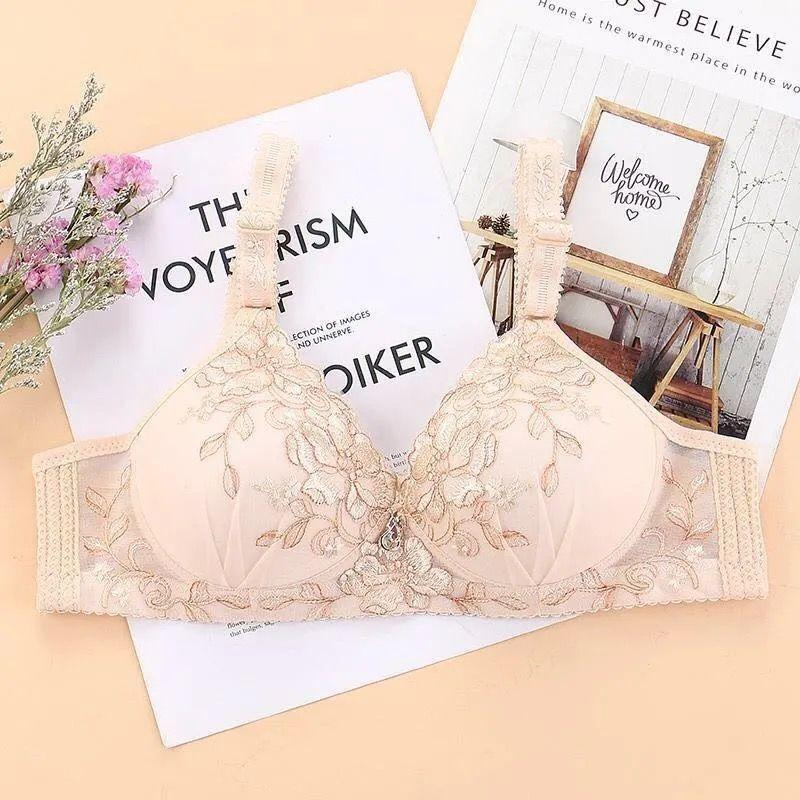 High-quality Small-chested Gather Bra Women's Underwear Thin Section No Steel Ring Bra Embroidery Breast Adjustment Breathable Beauty Back Bra