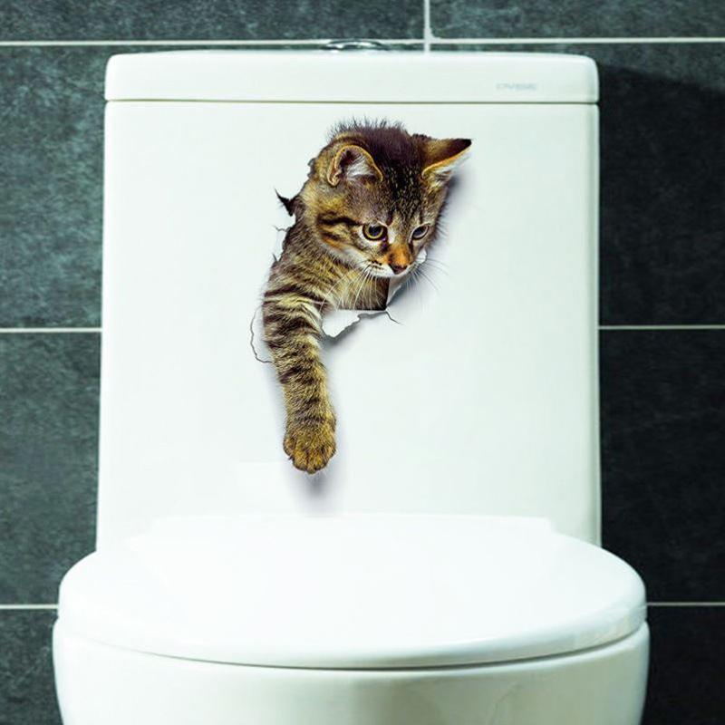 Lovely 3D Cat Wall Stickers Removable Durable WC Toilet Sticker Home Decoration Cartoon Animal Cute Window Bedroom Bathroom Kitchen Accessories