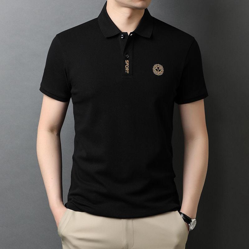 Men's Embroidered POLO Shirt Short-sleeved T-shirt Summer Solid Color Lapel Loose Large Size High-end Middle-aged and Young Men