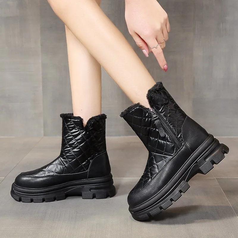 Thick-soled Snow Boots Women's Waterproof Winter Plus Velvet Cotton Shoes Wild Warm Cotton Boots Martin Short Boots