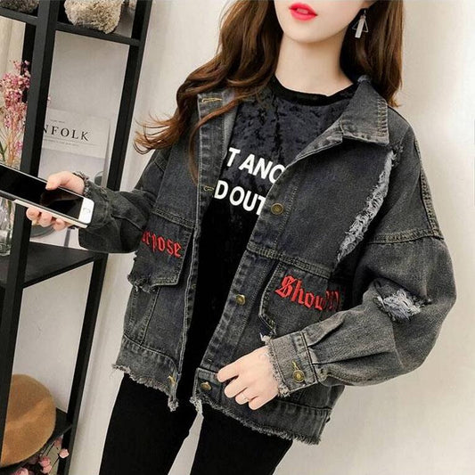 Denim Jacket Women Turn-Down Collar Jean Coat Streetwear Harajuku Vintage Autumn Basic Coats