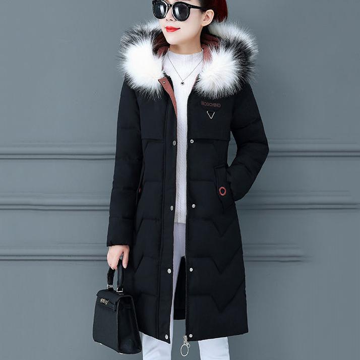 Women's Winter Down Jackets Slim Large Size Thickened Mid-length Cotton Coats Elegant Wool Collar Down Wadded Jacket