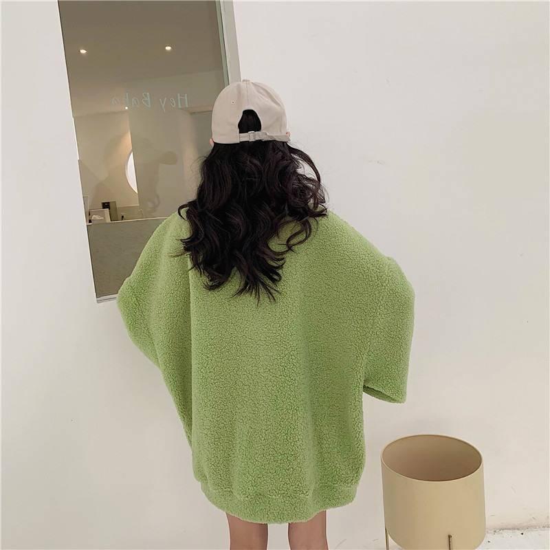 Half Zipper Stand-up Collar Padded Sweater Student Lazy Style Loose Coat Women