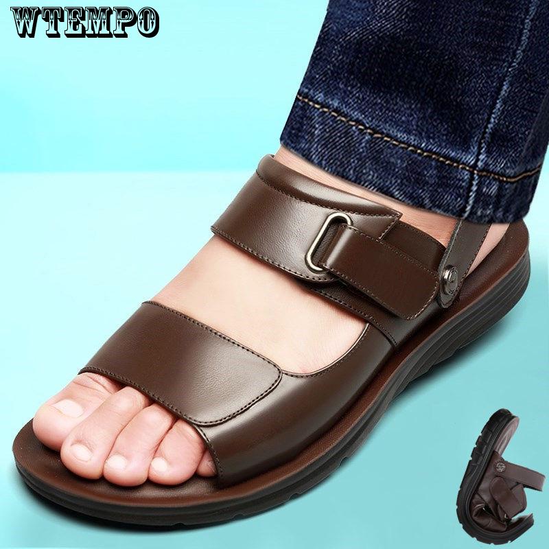 Leather Men's Sandals Summer Beach Shoes Soft Bottom Non-slip Slippers