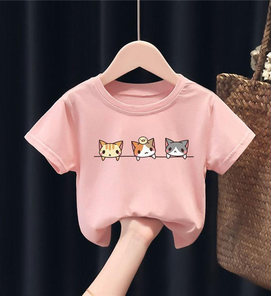 Summer Kids Cute Printing T Shirts Short Sleeve Tops Korean Style O-neck Loose T Shirts For Children Girls and Boys