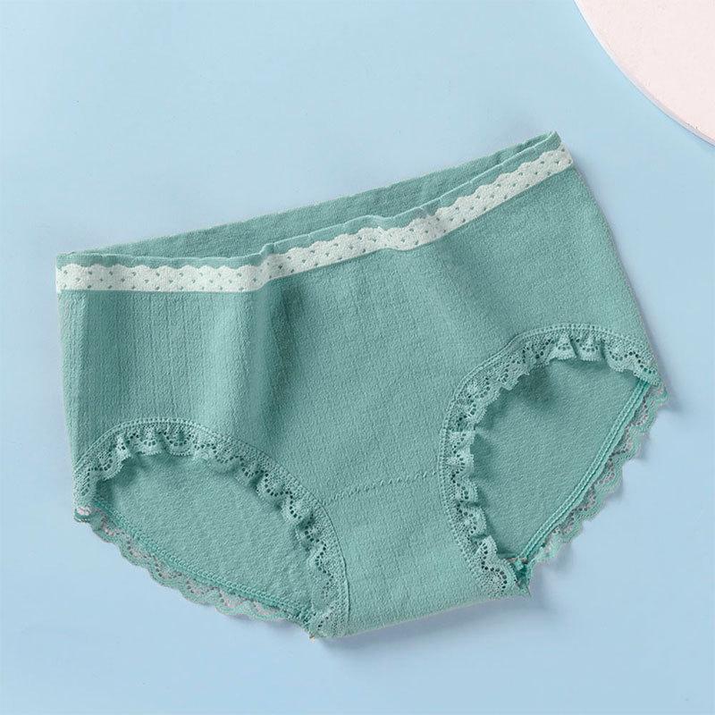 4Pcs/Set Women's Soft Underpants Casual Mid-waist Solid Color Cotton Crotch Solid Color Lace Briefs