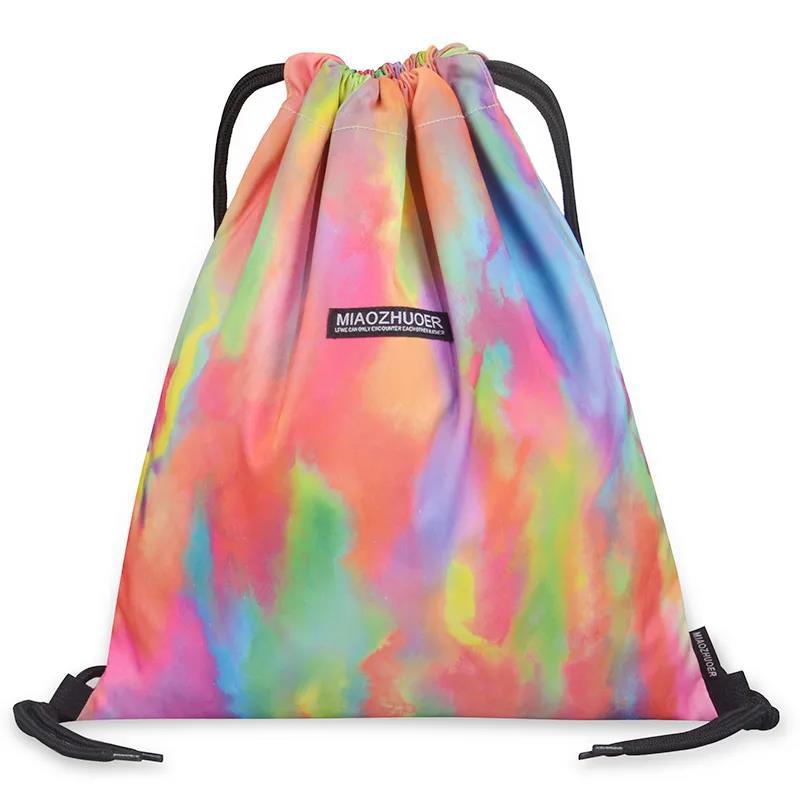 Colorful Casual Unisex Multi-layer Canvas Backpack Travel Drawstring Closure Large-capacity Sports Waterproof