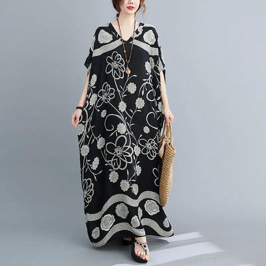 2021 Summer Retro Literature and Art Plus Size Women's Cotton Robe Cover Meat Dress Is Thin