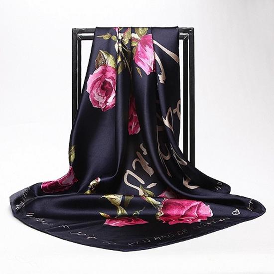 Scarf Women Luxury Brand Faux Satin Silk Scarfs Foulard Square Head Wraps Fashion Shawl 90*90cm