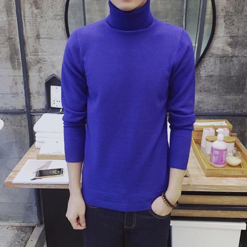 Autumn Winter Men'S Sweater Warm Men'S Turtleneck Sweater Solid Color Casual Sweater Men's Slim Fit Knitted Pullovers