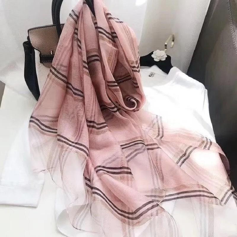 Women's Autumn and Winter Silk Scarf Korean Style All Match Mulberry Silk Shawl Thin Silk Plaid Scarf Long Dual-use Gauze Scarf Sweet Neckerchief