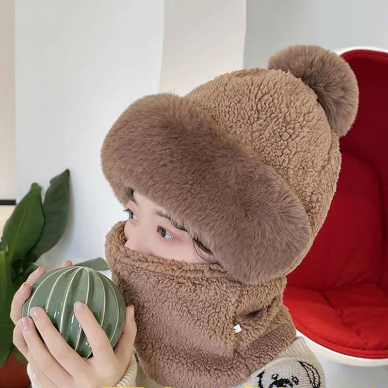 Women's Hat Plus Velvet Thickening Riding Windproof Scarf Mask Integrated Ear Protection Thickened Warm Baotou Cap