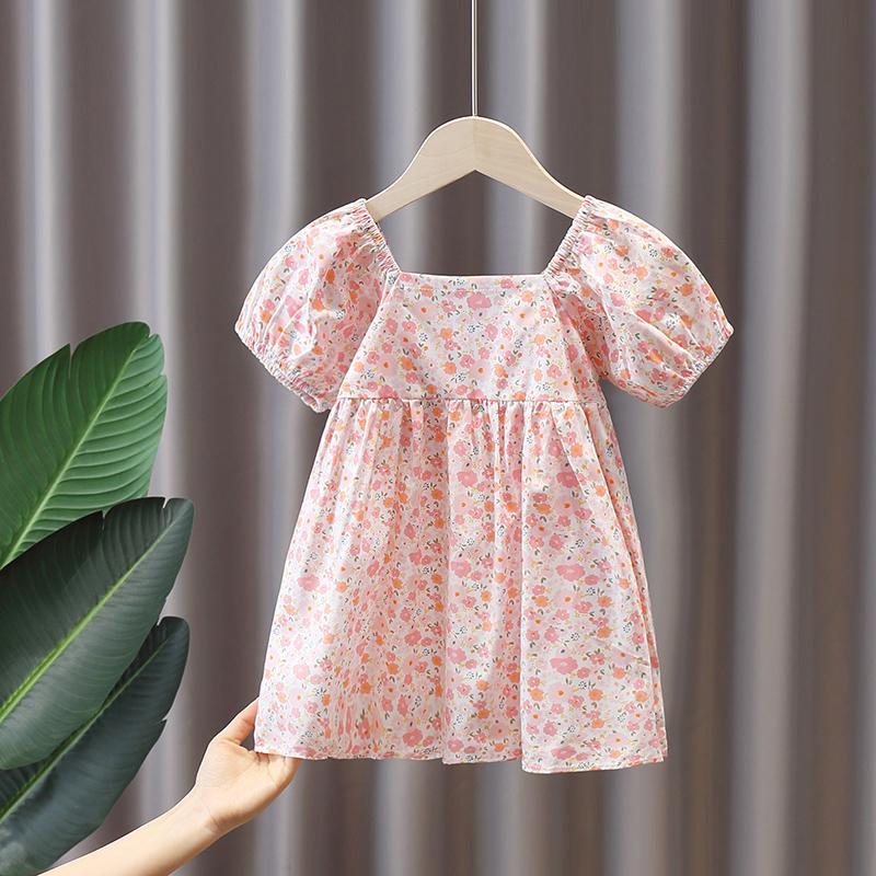 Girls Dress Short-sleeved Princess Dress Summer Korean Children's Summer Small and Medium-sized Children's Floral Western Skirt