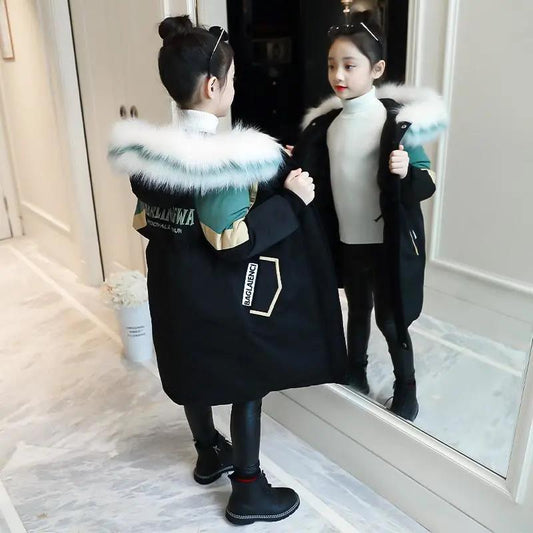 Girls' Cotton-padded Clothes Big Children's Korean Version Thickened Color-blocking Down Jacket Girls' Winter Cotton-padded Jackets