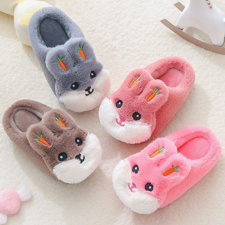 Winter Kids Slippers Cartoon Cute Rabbit Sliders Shoes for Boys Girls Toddler Slippers Plush Soft Fur Cotton Home Indoor Furry Children Baby Slippers