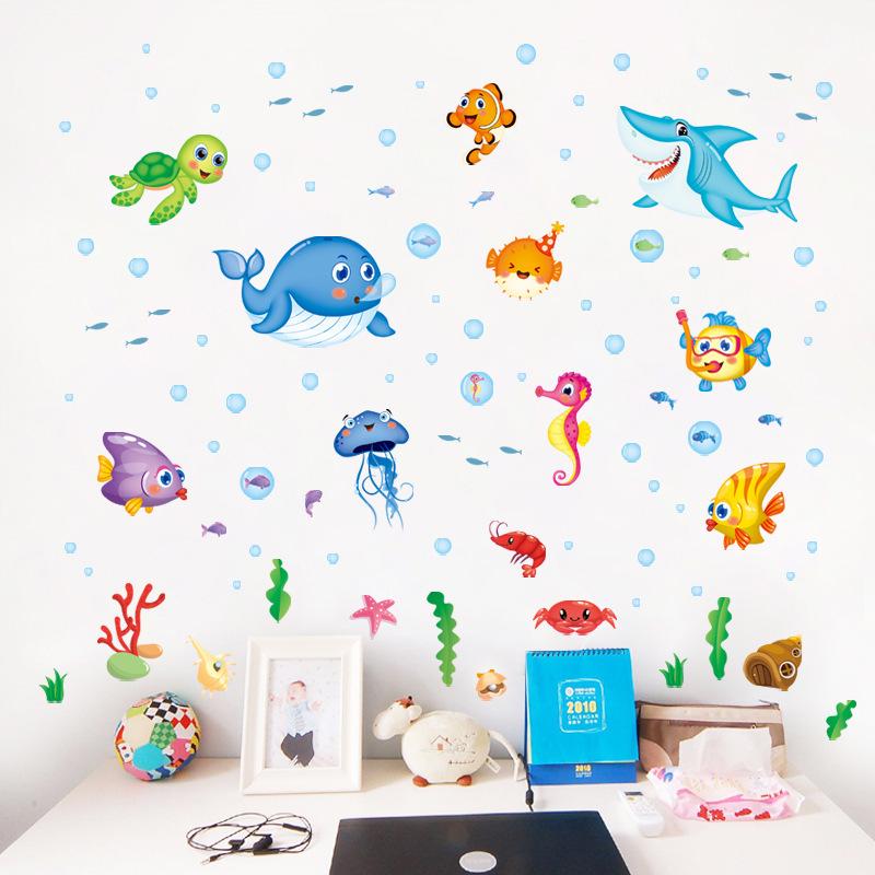 Cartoon joyful fish underwater world three generations of removable decorative wall stickers