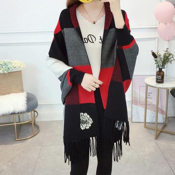 Thick Tassel Cloak Sweater Autumn and Winter Knitted Cloak with Sleeves