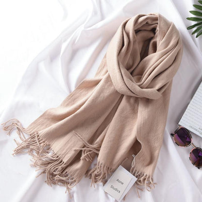 Scarves Ladies Autumn and Winter Fashion Cashmere Scarf Shawl Wild Tassel Solid Color Warm Headscarf