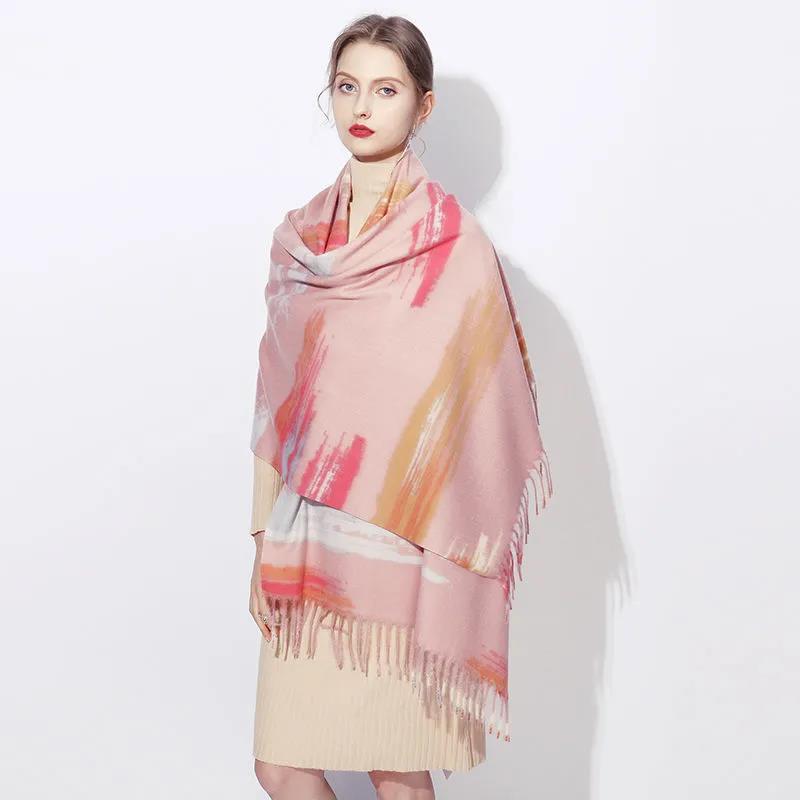 Winter Imitation Cashmere Scarf Wild Oversized Fringe Plaid Scarf Thickening and Lengthening Scarf Shawl