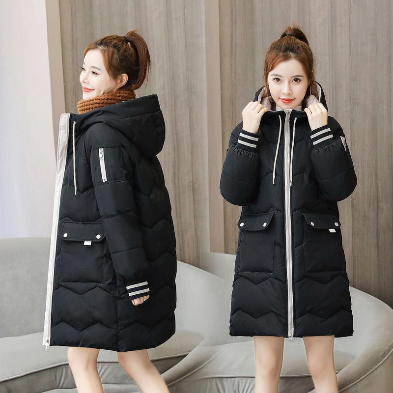 Women's Down Padded Jacket Mid-length Loose Padded Padded Jacket Winter Solid Color Hooded Jacket for Comfort and Warmth