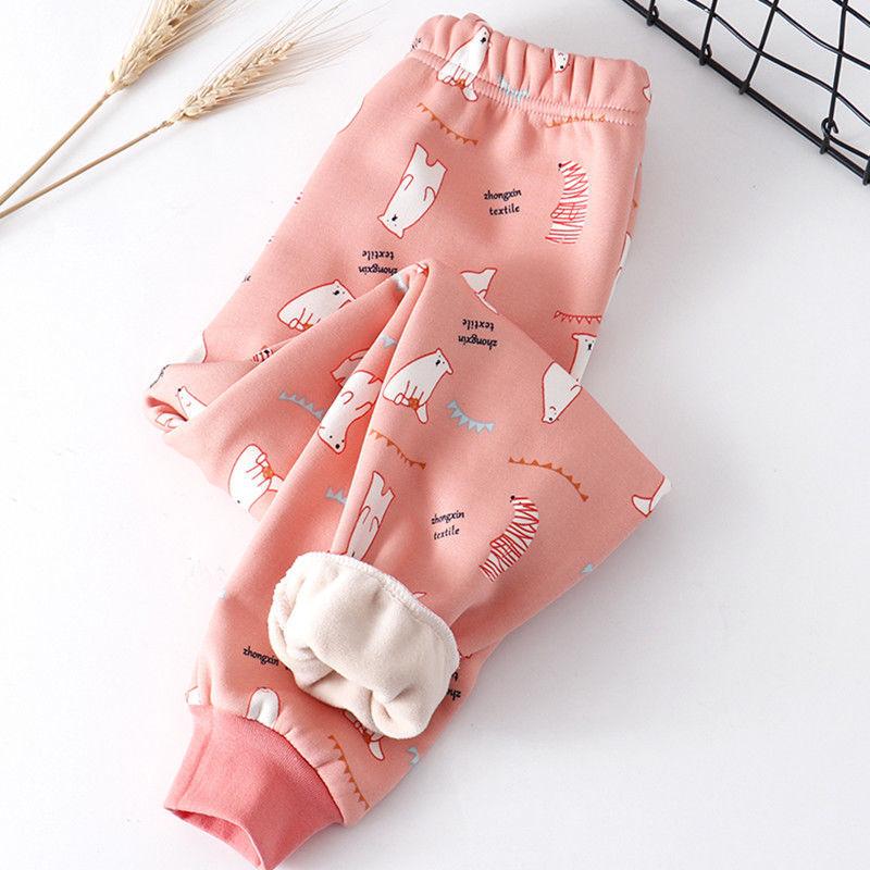 Children's Warm Long Trousers Plus Velvet Thickening for Boys and Girls In Autumn and Winter Milk Silk Warm Pants Baby Pajamas Home