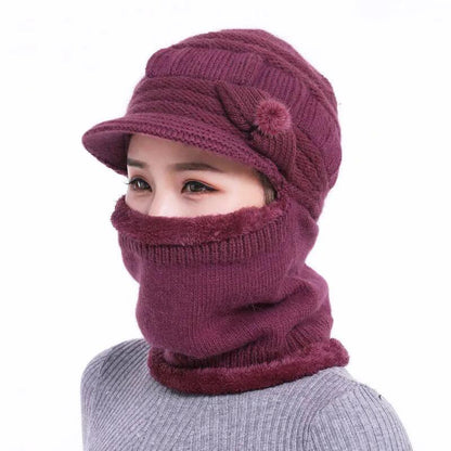 Women's Winter One-piece Hat Cycling Windproof Warm Hat Bib Integrated Plus Velvet Thick Knitted Woolen Hat