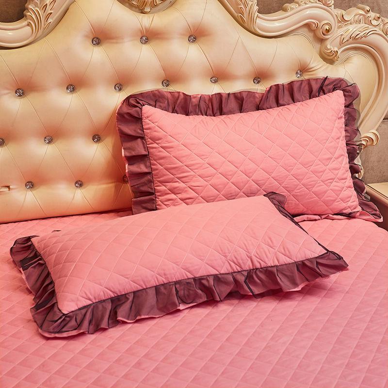 Korean Style Lace Solid Color Plus Cotton Pillowcase A Pair of Quilted Pillowcase Adult Pillowcase