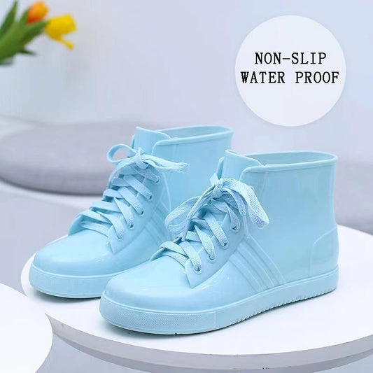 Short Rain Boots Girls Low-top Water Shoes Students Korean Rain Boots Lace Up Waterproof Shoes Women Low-top Rubber Shoes